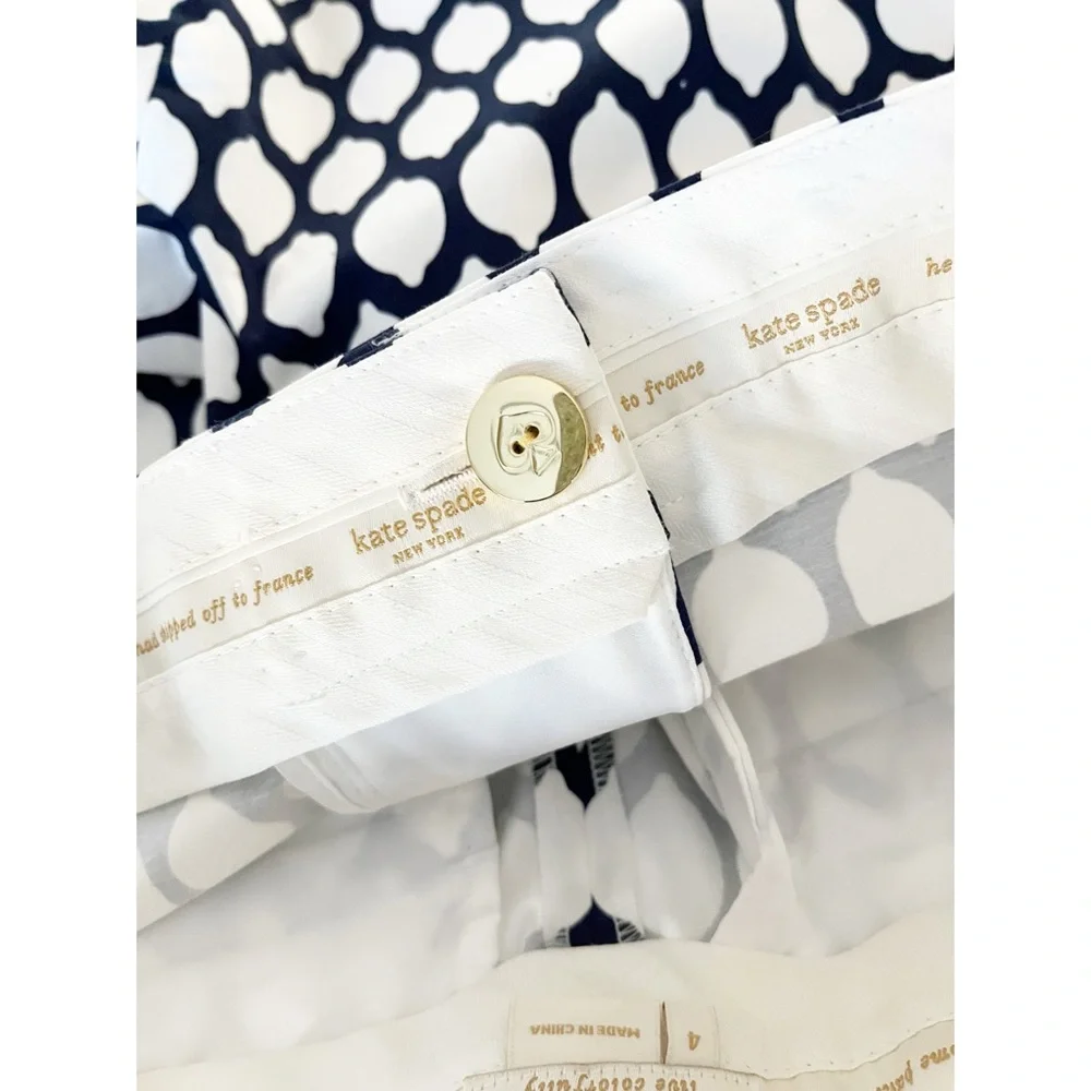 Kate Spade Jackie Lemon 🍋 print navy/white cropped pants sz 4 NWOT